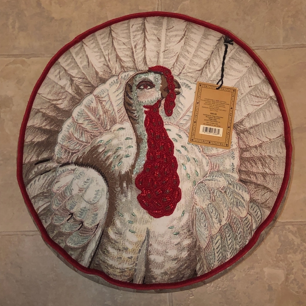 NWT John Darien Company Decorative Turkey Embroidered Throw/Accent Pillow